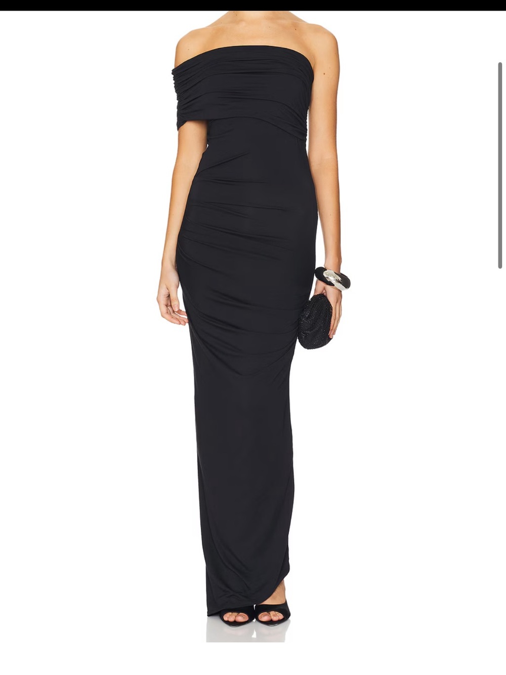 Strapless Asymmetrical Black Evening Dress